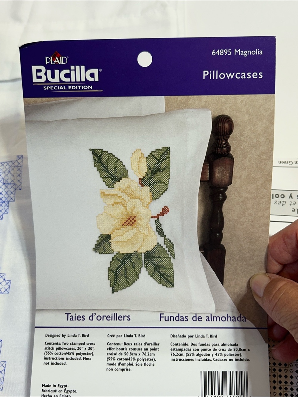 Bucilla stamped magnolia flower pillow cases 2- 20x30 DYI craft cross stitch new